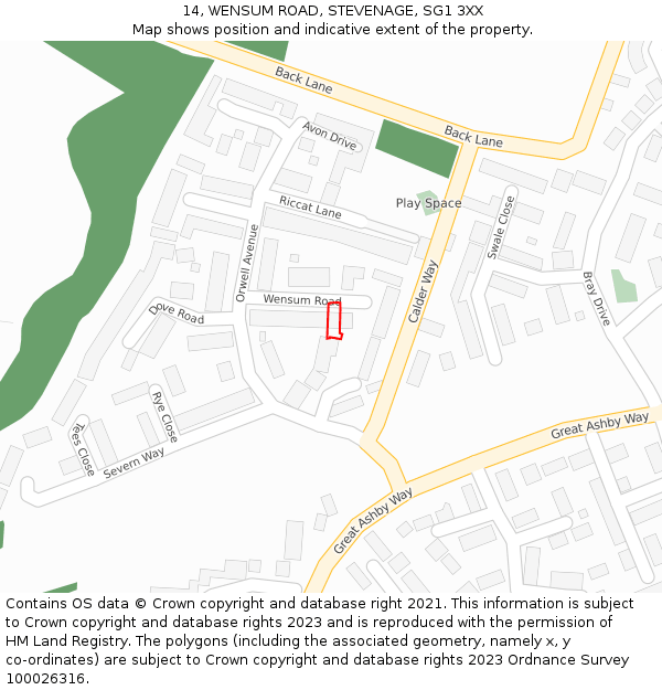 14, WENSUM ROAD, STEVENAGE, SG1 3XX: Location map and indicative extent of plot