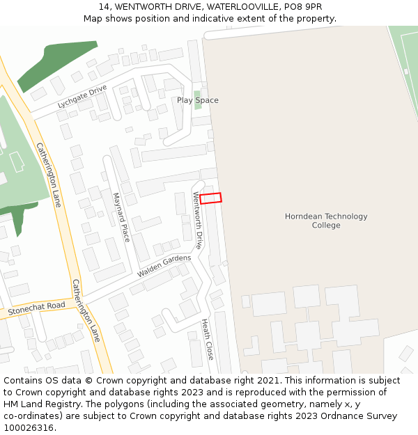 14, WENTWORTH DRIVE, WATERLOOVILLE, PO8 9PR: Location map and indicative extent of plot