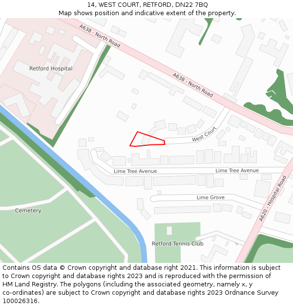 14, WEST COURT, RETFORD, DN22 7BQ: Location map and indicative extent of plot