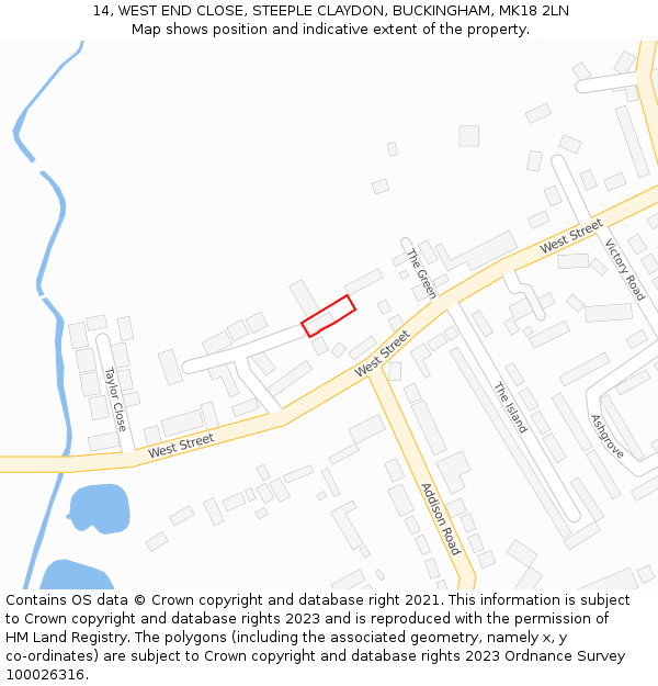 14, WEST END CLOSE, STEEPLE CLAYDON, BUCKINGHAM, MK18 2LN: Location map and indicative extent of plot