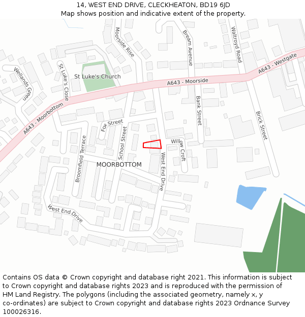 14, WEST END DRIVE, CLECKHEATON, BD19 6JD: Location map and indicative extent of plot