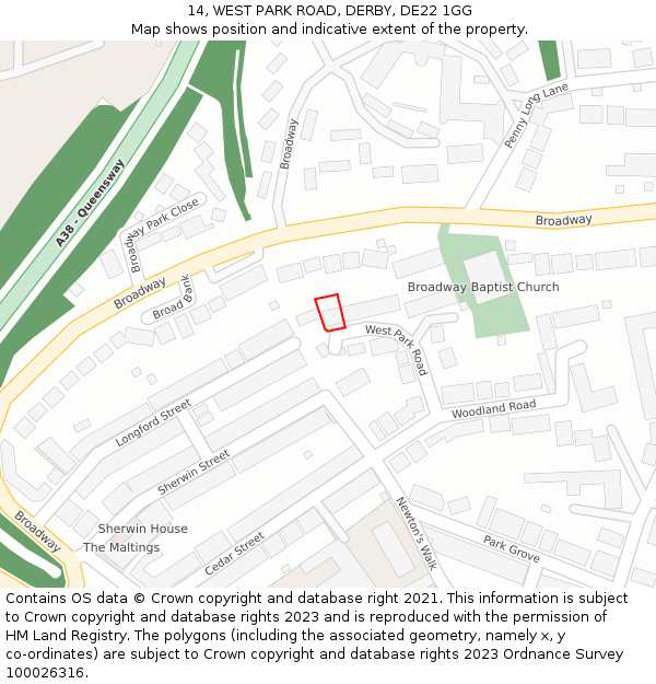 14, WEST PARK ROAD, DERBY, DE22 1GG: Location map and indicative extent of plot