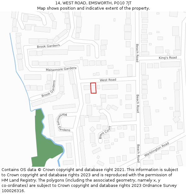 14, WEST ROAD, EMSWORTH, PO10 7JT: Location map and indicative extent of plot