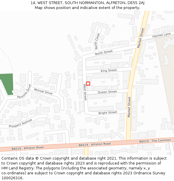 14, WEST STREET, SOUTH NORMANTON, ALFRETON, DE55 2AJ: Location map and indicative extent of plot