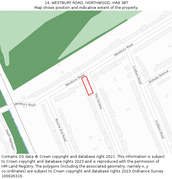 14, WESTBURY ROAD, NORTHWOOD, HA6 3BT: Location map and indicative extent of plot