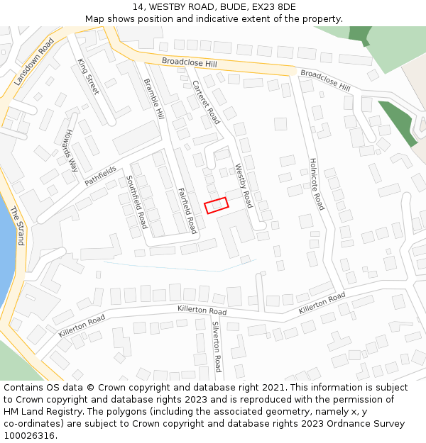 14, WESTBY ROAD, BUDE, EX23 8DE: Location map and indicative extent of plot