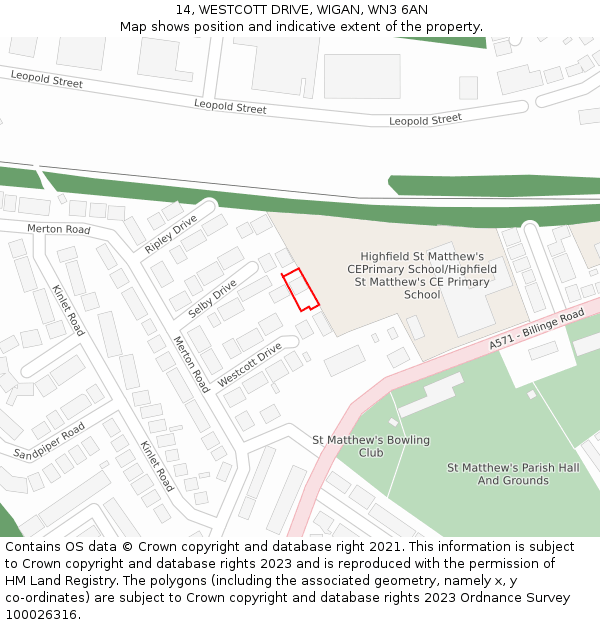 14, WESTCOTT DRIVE, WIGAN, WN3 6AN: Location map and indicative extent of plot