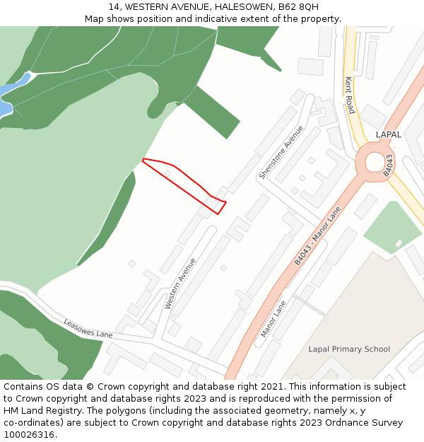 14, WESTERN AVENUE, HALESOWEN, B62 8QH: Location map and indicative extent of plot