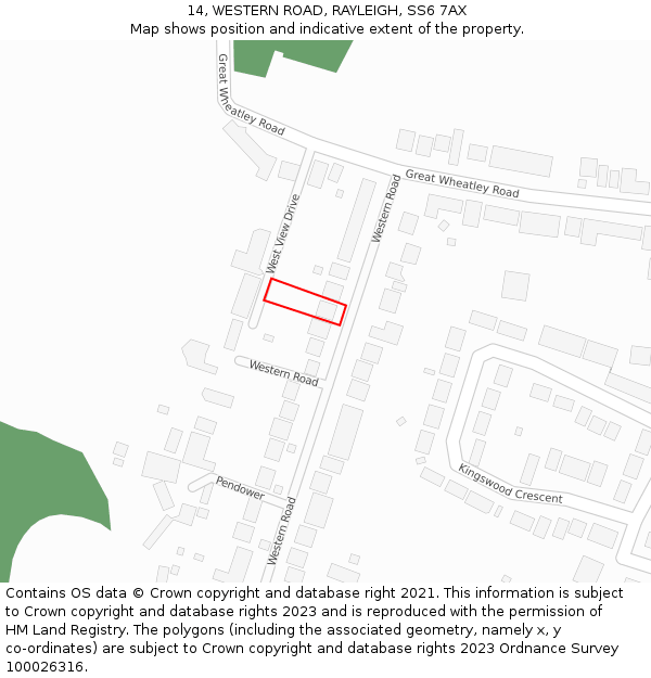 14, WESTERN ROAD, RAYLEIGH, SS6 7AX: Location map and indicative extent of plot