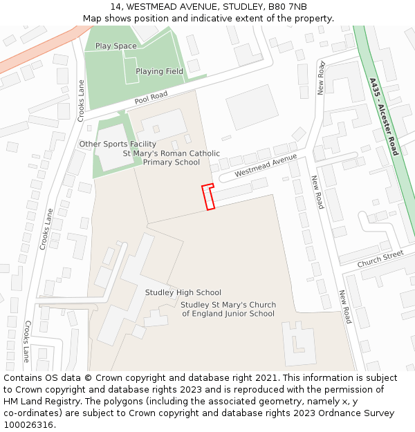 14, WESTMEAD AVENUE, STUDLEY, B80 7NB: Location map and indicative extent of plot