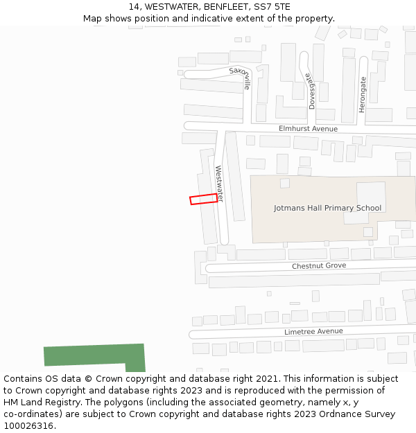 14, WESTWATER, BENFLEET, SS7 5TE: Location map and indicative extent of plot