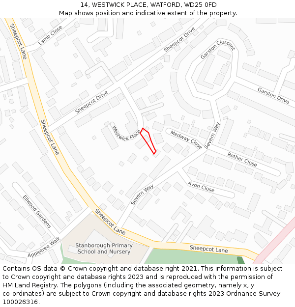 14, WESTWICK PLACE, WATFORD, WD25 0FD: Location map and indicative extent of plot