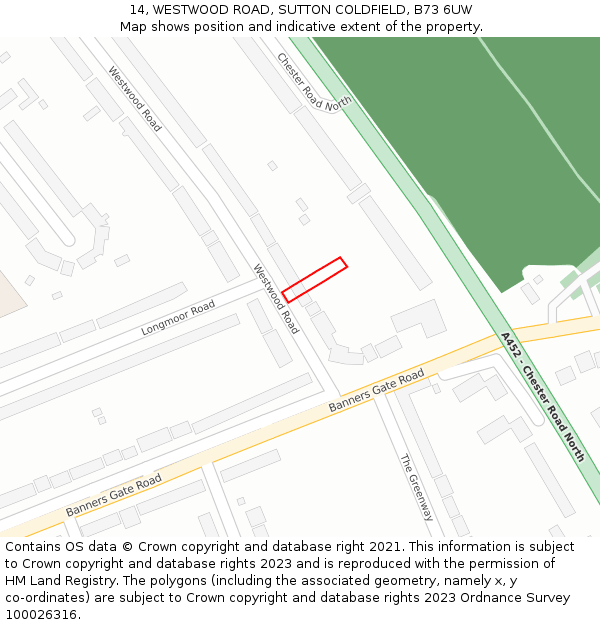 14, WESTWOOD ROAD, SUTTON COLDFIELD, B73 6UW: Location map and indicative extent of plot