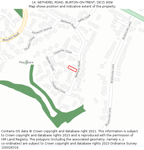 14, WETHEREL ROAD, BURTON-ON-TRENT, DE15 9GW: Location map and indicative extent of plot