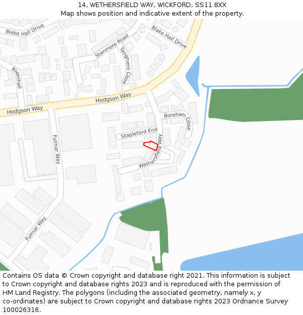 14, WETHERSFIELD WAY, WICKFORD, SS11 8XX: Location map and indicative extent of plot