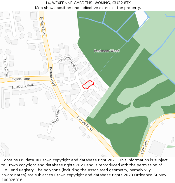 14, WEXFENNE GARDENS, WOKING, GU22 8TX: Location map and indicative extent of plot
