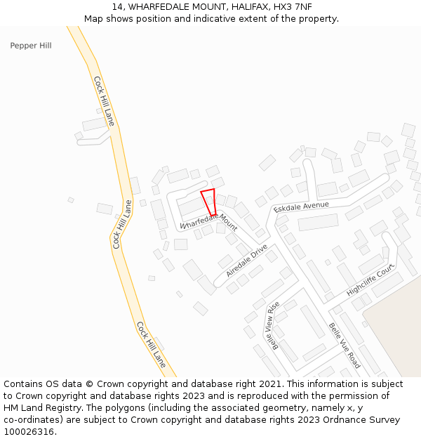 14, WHARFEDALE MOUNT, HALIFAX, HX3 7NF: Location map and indicative extent of plot