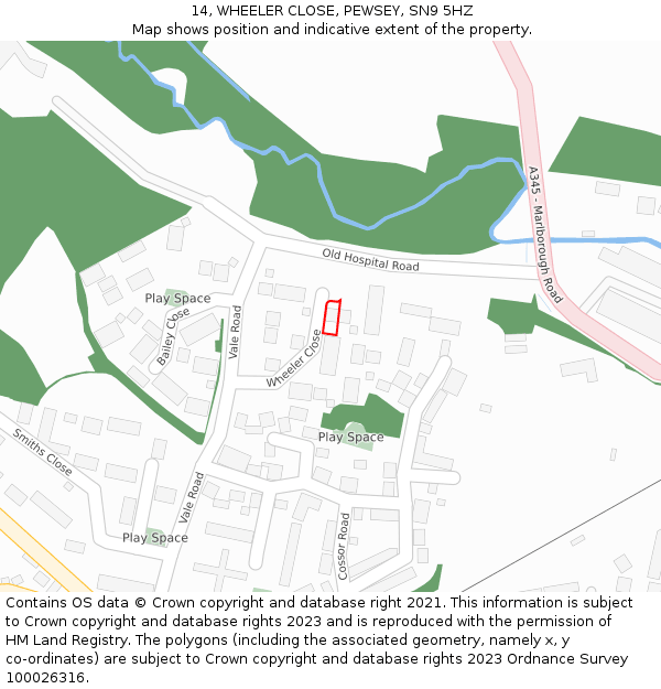 14, WHEELER CLOSE, PEWSEY, SN9 5HZ: Location map and indicative extent of plot