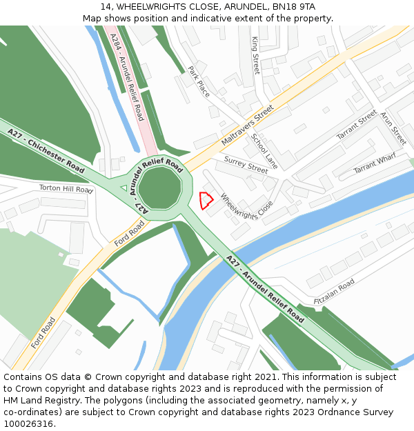 14, WHEELWRIGHTS CLOSE, ARUNDEL, BN18 9TA: Location map and indicative extent of plot