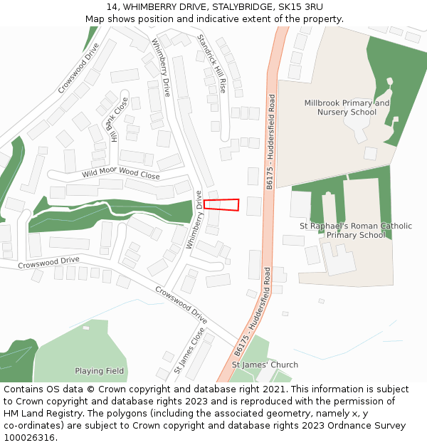 14, WHIMBERRY DRIVE, STALYBRIDGE, SK15 3RU: Location map and indicative extent of plot