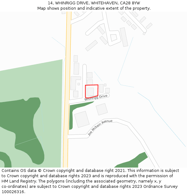 14, WHINRIGG DRIVE, WHITEHAVEN, CA28 8YW: Location map and indicative extent of plot