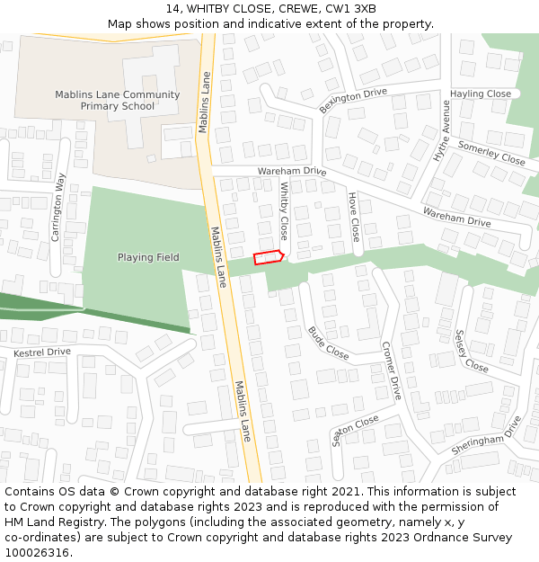 14, WHITBY CLOSE, CREWE, CW1 3XB: Location map and indicative extent of plot