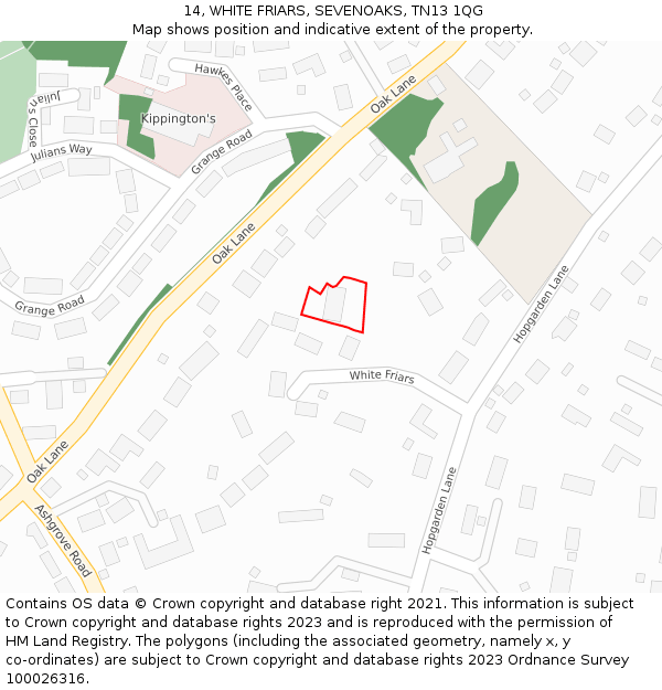 14, WHITE FRIARS, SEVENOAKS, TN13 1QG: Location map and indicative extent of plot