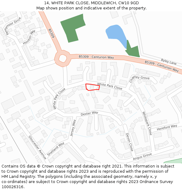 14, WHITE PARK CLOSE, MIDDLEWICH, CW10 9GD: Location map and indicative extent of plot