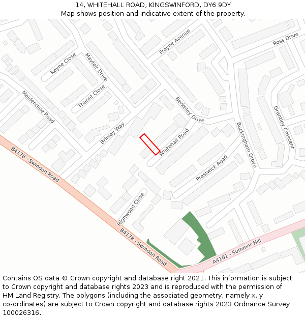 14, WHITEHALL ROAD, KINGSWINFORD, DY6 9DY: Location map and indicative extent of plot