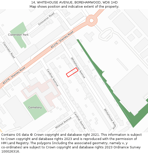 14, WHITEHOUSE AVENUE, BOREHAMWOOD, WD6 1HD: Location map and indicative extent of plot