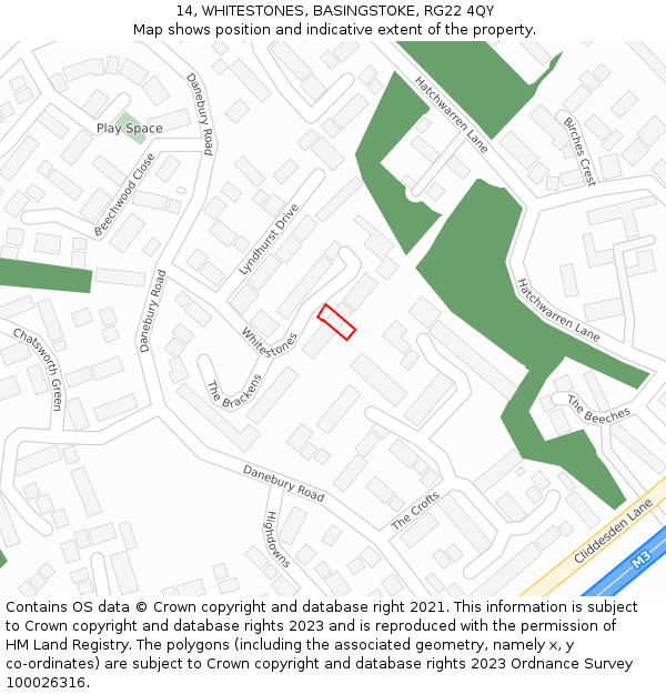 14, WHITESTONES, BASINGSTOKE, RG22 4QY: Location map and indicative extent of plot