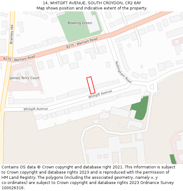 14, WHITGIFT AVENUE, SOUTH CROYDON, CR2 6AY: Location map and indicative extent of plot