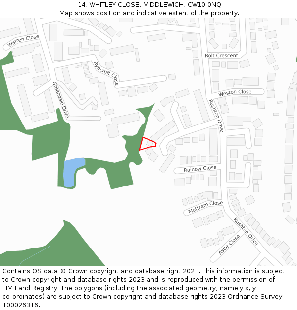 14, WHITLEY CLOSE, MIDDLEWICH, CW10 0NQ: Location map and indicative extent of plot