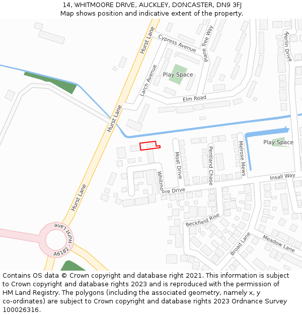 14, WHITMOORE DRIVE, AUCKLEY, DONCASTER, DN9 3FJ: Location map and indicative extent of plot