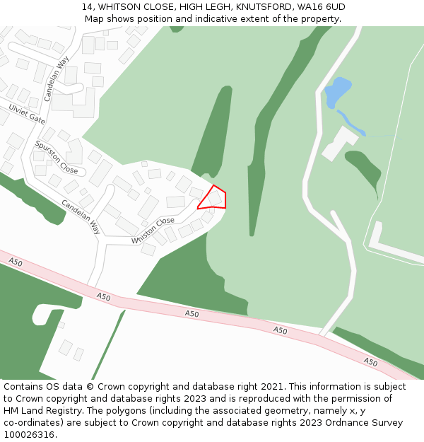 14, WHITSON CLOSE, HIGH LEGH, KNUTSFORD, WA16 6UD: Location map and indicative extent of plot