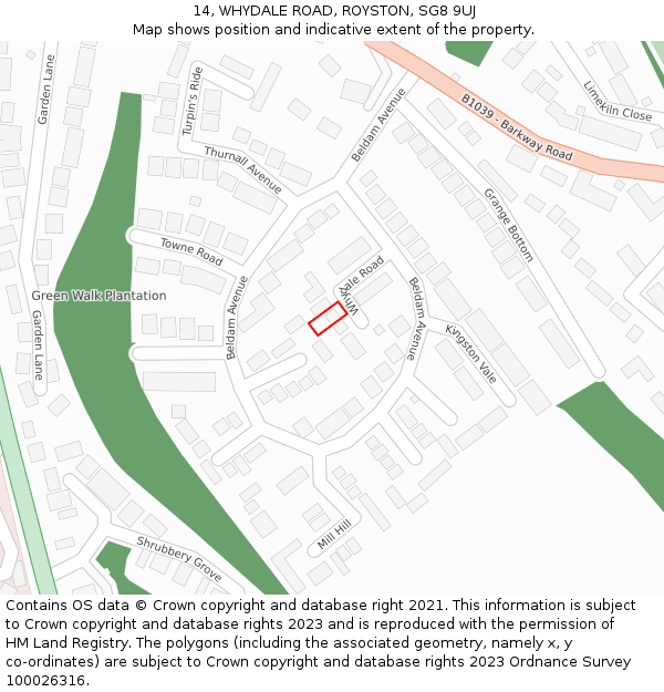 14, WHYDALE ROAD, ROYSTON, SG8 9UJ: Location map and indicative extent of plot