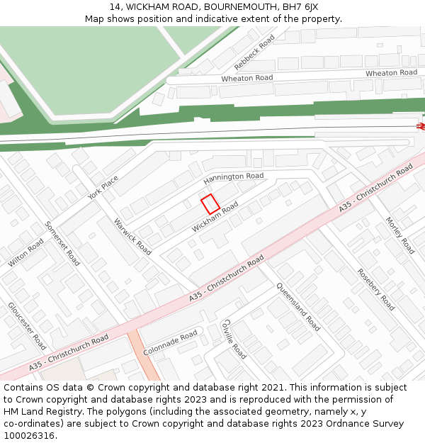 14, WICKHAM ROAD, BOURNEMOUTH, BH7 6JX: Location map and indicative extent of plot