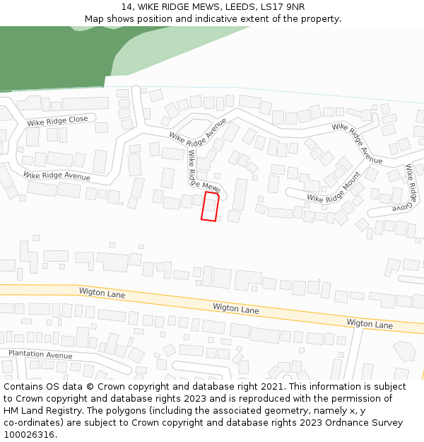 14, WIKE RIDGE MEWS, LEEDS, LS17 9NR: Location map and indicative extent of plot