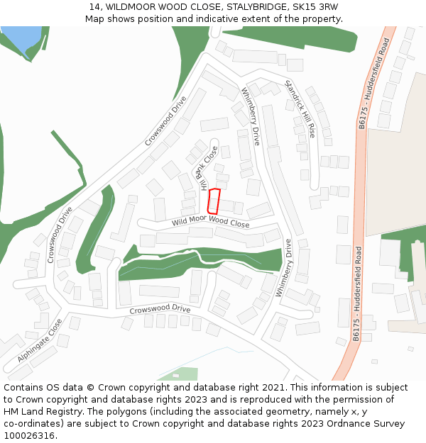 14, WILDMOOR WOOD CLOSE, STALYBRIDGE, SK15 3RW: Location map and indicative extent of plot