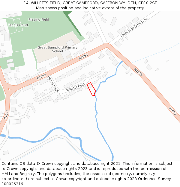 14, WILLETTS FIELD, GREAT SAMPFORD, SAFFRON WALDEN, CB10 2SE: Location map and indicative extent of plot