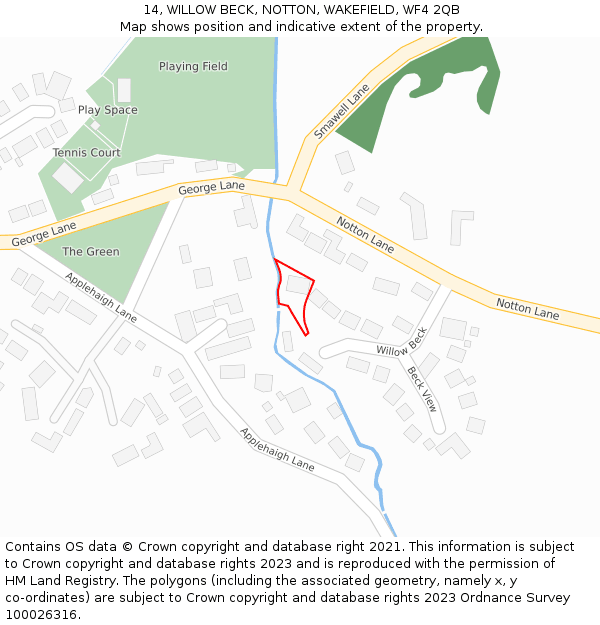 14, WILLOW BECK, NOTTON, WAKEFIELD, WF4 2QB: Location map and indicative extent of plot