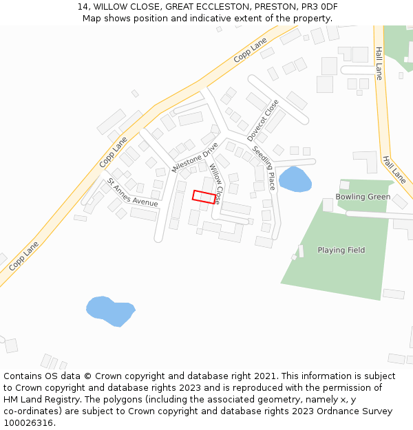 14, WILLOW CLOSE, GREAT ECCLESTON, PRESTON, PR3 0DF: Location map and indicative extent of plot