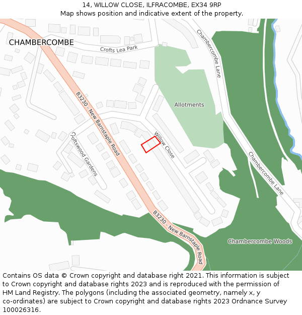 14, WILLOW CLOSE, ILFRACOMBE, EX34 9RP: Location map and indicative extent of plot