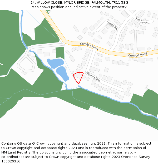 14, WILLOW CLOSE, MYLOR BRIDGE, FALMOUTH, TR11 5SG: Location map and indicative extent of plot