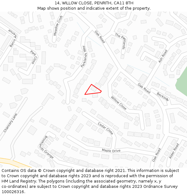 14, WILLOW CLOSE, PENRITH, CA11 8TH: Location map and indicative extent of plot