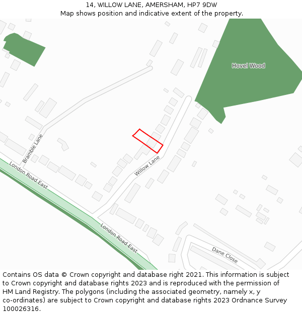 14, WILLOW LANE, AMERSHAM, HP7 9DW: Location map and indicative extent of plot