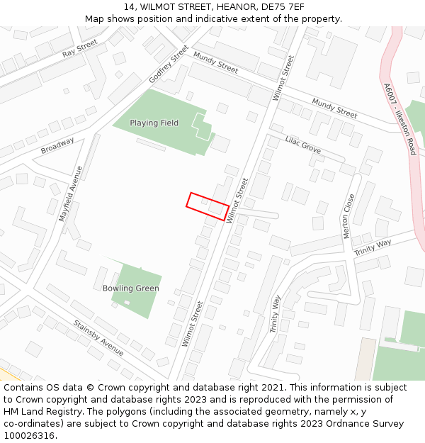 14, WILMOT STREET, HEANOR, DE75 7EF: Location map and indicative extent of plot