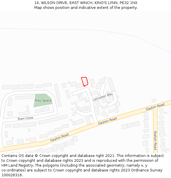 14, WILSON DRIVE, EAST WINCH, KING'S LYNN, PE32 1NX: Location map and indicative extent of plot