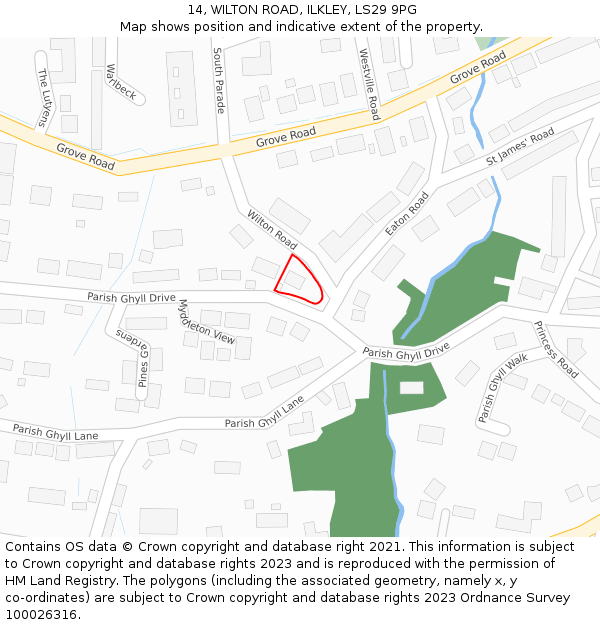 14, WILTON ROAD, ILKLEY, LS29 9PG: Location map and indicative extent of plot