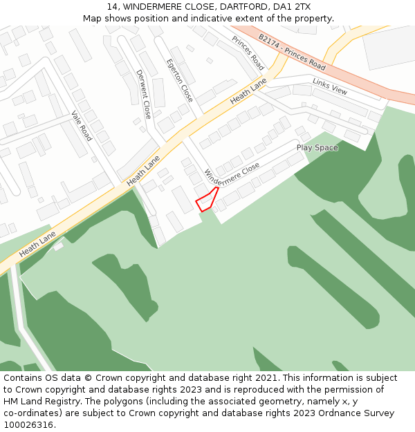 14, WINDERMERE CLOSE, DARTFORD, DA1 2TX: Location map and indicative extent of plot